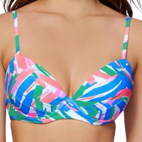 Raisins Juniors' Moonshadow Blue Orange Pattern -Print Underwire Bikini Top - Picture 2 of 12